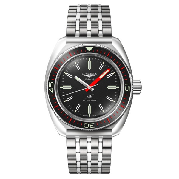 Longines Ultra-Chron Box Edition automatic watch black dial steel bracelet 43 mm