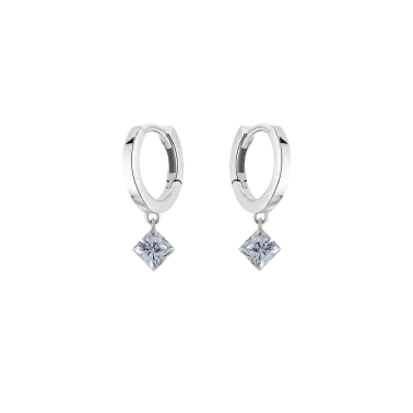 Créoles La Brune et La Blonde 360° en or blanc et 2 diamants taille princesse 2 x 0,20 ct EA0088WGDI