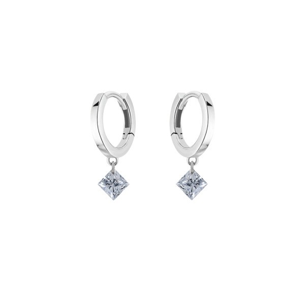 Créoles La Brune et La Blonde 360° en or blanc et 2 diamants taille princesse 2 x 0,20 ct EA0088WGDI