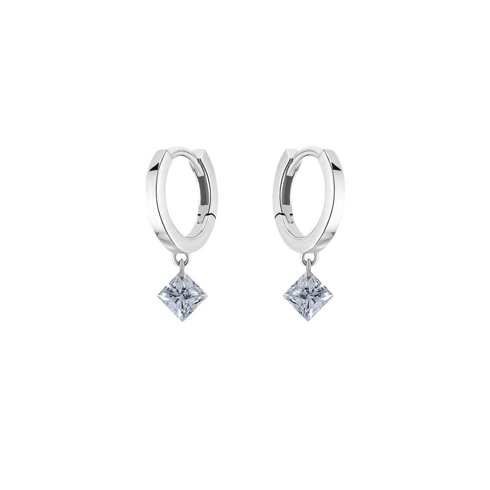 Créoles La Brune et La Blonde 360° en or blanc et 2 diamants taille princesse 2 x 0,20 ct EA0088WGDI