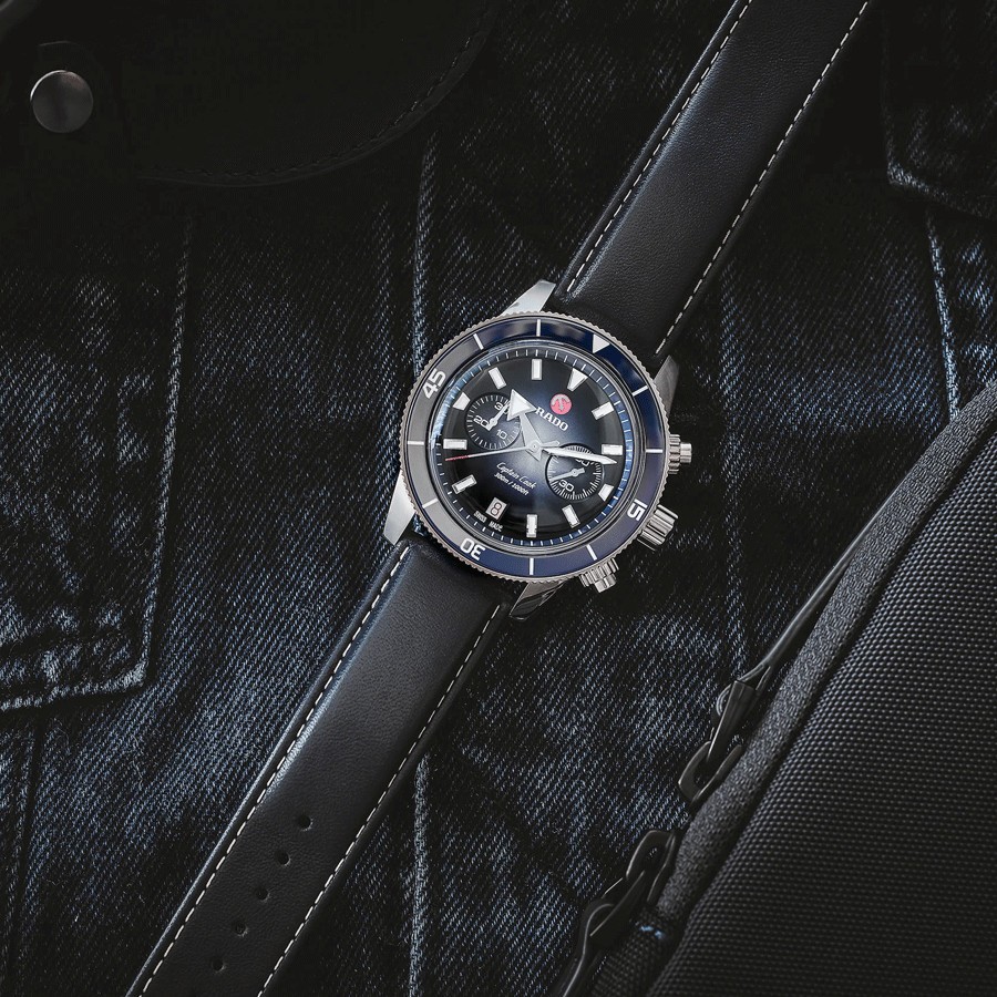 Montre Rado Captain Cook Chronographe automatique cadran bleu bracelet acier 43 mm R32145208
