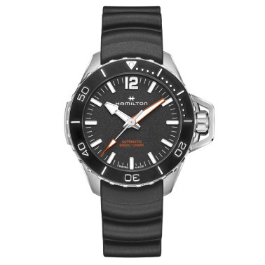 Montre Hamilton Khaki Navy Frogman automatique cadran noir bracelet caoutchouc noir 46 mm H77825330