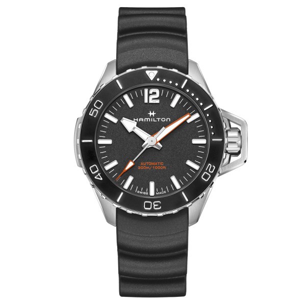 Hamilton Khaki Navy Frogman automatic watch black dial black rubber strap 46 mm H77825330