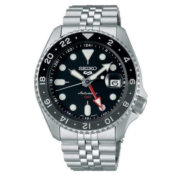 Montre Seiko 5 SKX Sports GMT automatique cadran noir bracelet acier 42,5 mm