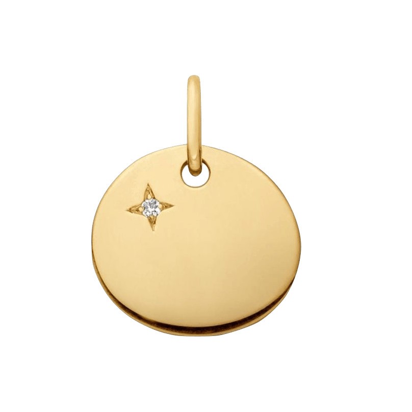 Médaille galet Arthus Bertrand Ma Petite Étoile en or jaune et diamant