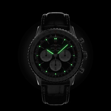 Breitling Navitimer automatic watch B01 Chronograph black dial black leather strap 46 mm