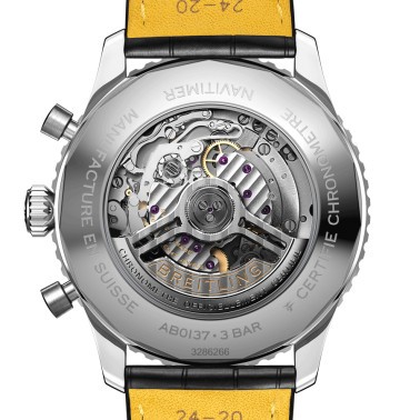 Breitling Navitimer automatic watch B01 Chronograph black dial black leather strap 46 mm