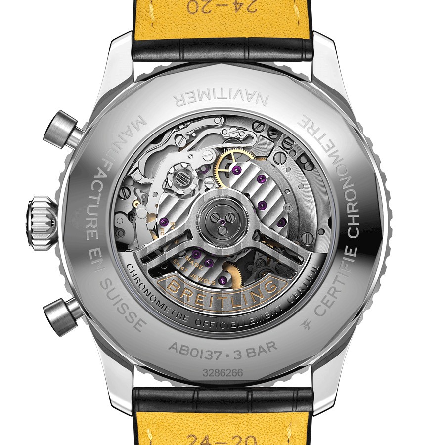 Breitling Navitimer automatic watch B01 Chronograph black dial black leather strap 46 mm