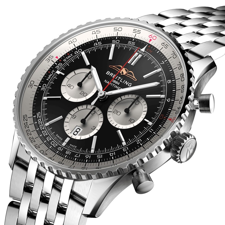 Montre Breitling Navitimer automatique B01 Chronographe cadran noir bracelet acier 46 mm AB0137211B1A1
