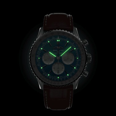 Breitling Navitimer automatic watch B01 Chronograph blue dial brown leather strap 46 mm