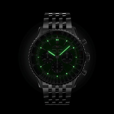 Montre Breitling Navitimer automatique B01 Chronographe cadran vert bracelet acier 46 mm AB0137241L1A1