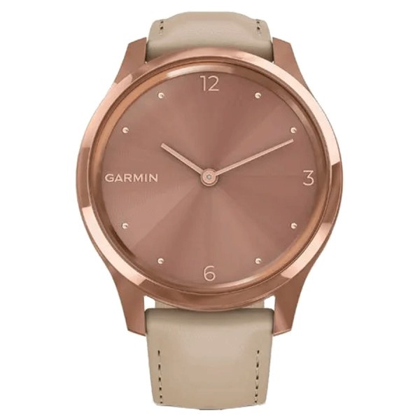 Garmin Vivomove Luxe Rose Gold watch with beige Italian leather strap 42 mm