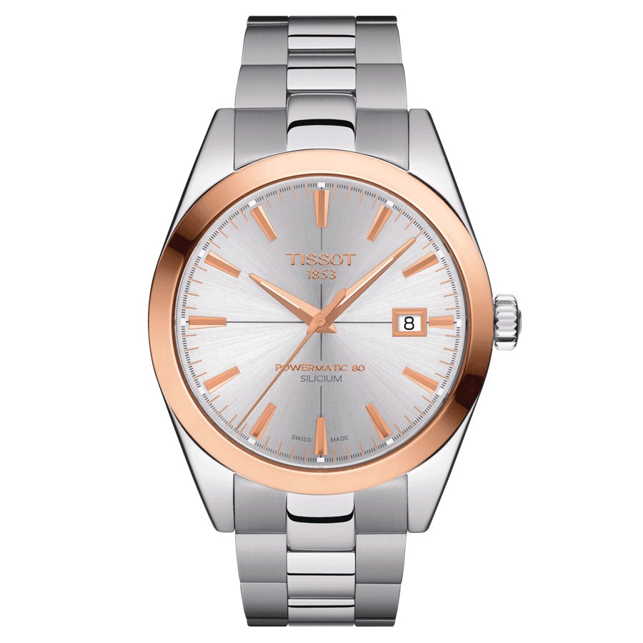 Montre Tissot T-Gold Gentleman Automatic cadran argent bracelet acier 40 mm T927.407.41.031.00