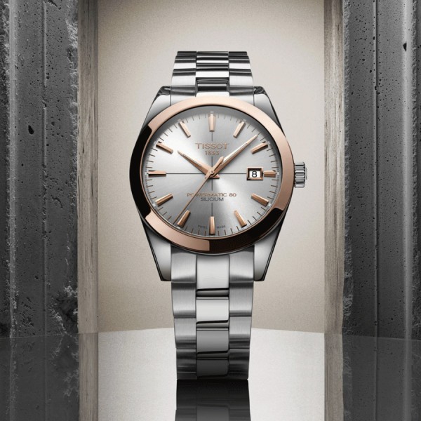 Montre Tissot T-Gold Gentleman Automatic cadran argent bracelet acier 40 mm T927.407.41.031.00