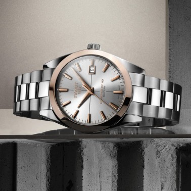 Montre Tissot T-Gold Gentleman Automatic cadran argent bracelet acier 40 mm T927.407.41.031.00
