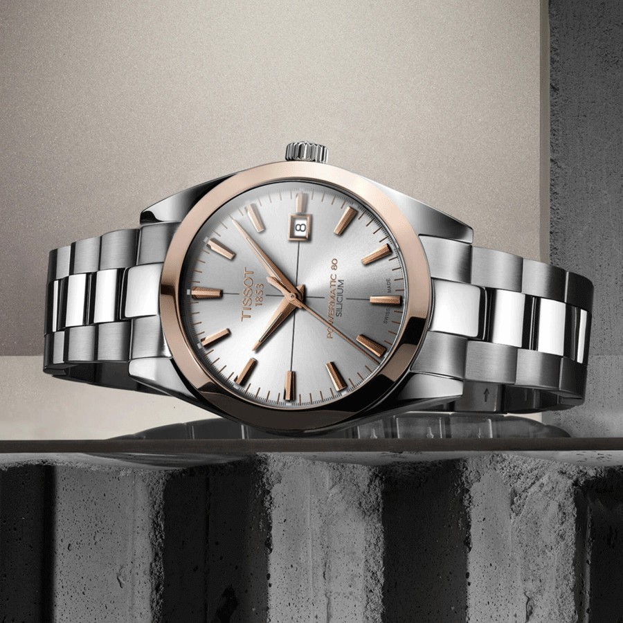 Montre Tissot T-Gold Gentleman Automatic cadran argent bracelet acier 40 mm T927.407.41.031.00