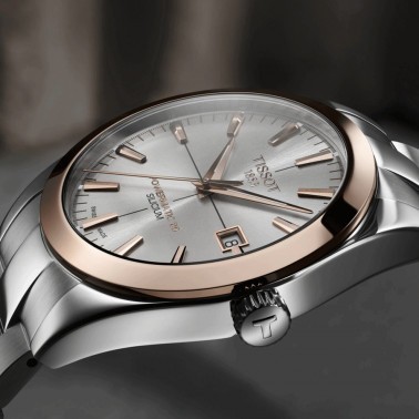 Montre Tissot T-Gold Gentleman Automatic cadran argent bracelet acier 40 mm T927.407.41.031.00