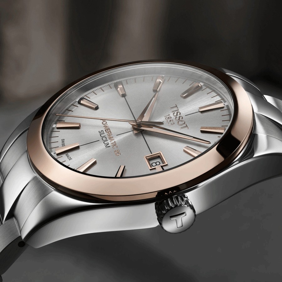 Montre Tissot T-Gold Gentleman Automatic cadran argent bracelet acier 40 mm T927.407.41.031.00