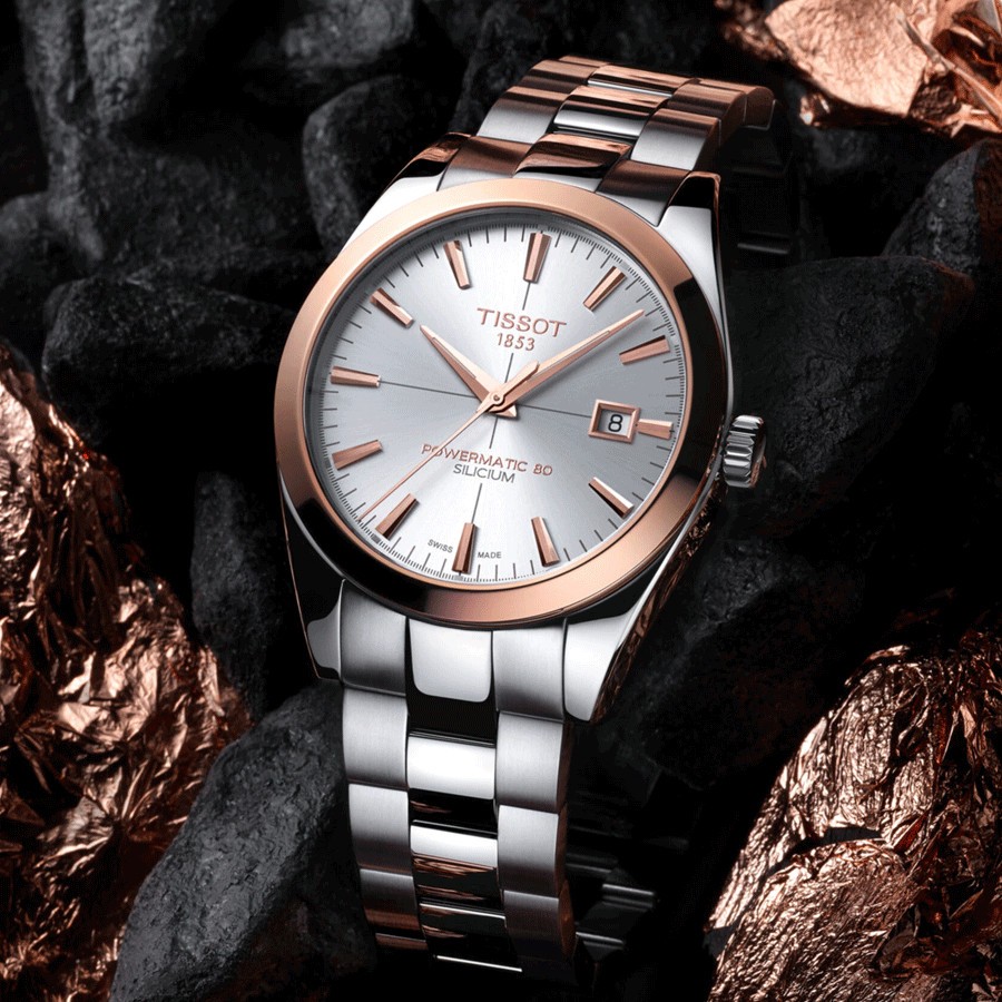 Montre Tissot T-Gold Gentleman Automatic cadran argent bracelet acier 40 mm T927.407.41.031.00
