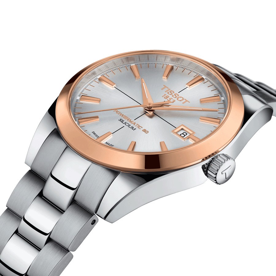 Montre Tissot T-Gold Gentleman Automatic cadran argent bracelet acier 40 mm T927.407.41.031.00