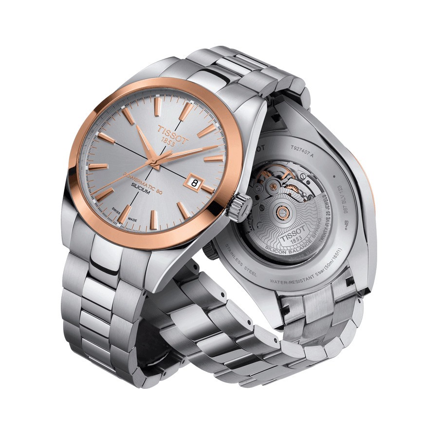 Montre Tissot T-Gold Gentleman Automatic cadran argent bracelet acier 40 mm T927.407.41.031.00