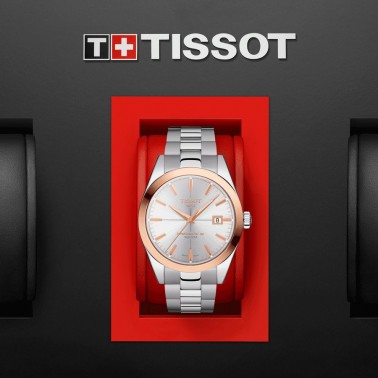Montre Tissot T-Gold Gentleman Automatic cadran argent bracelet acier 40 mm T927.407.41.031.00