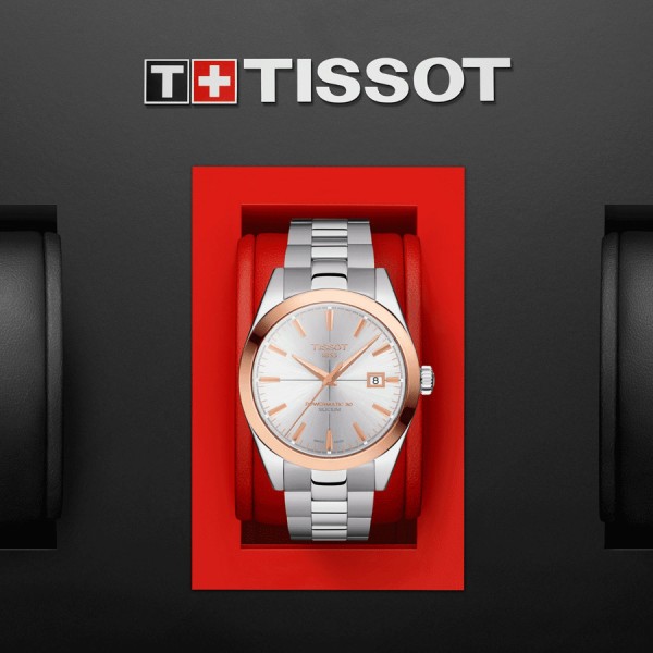 Montre Tissot T-Gold Gentleman Automatic cadran argent bracelet acier 40 mm T927.407.41.031.00