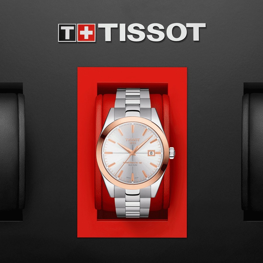 Montre Tissot T-Gold Gentleman Automatic cadran argent bracelet acier 40 mm T927.407.41.031.00