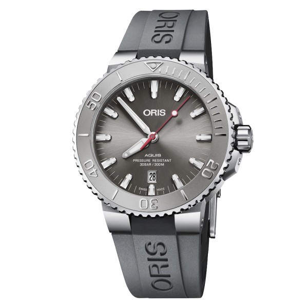 Montre Oris Aquis Date Relief automatique cadran gris bracelet caoutchouc gris 43,5 mm