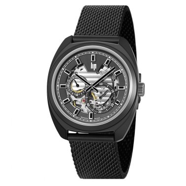 Montre Lip Général De Gaulle Squelette automatique PDV noir cadran noir bracelet acier milanais 39 mm