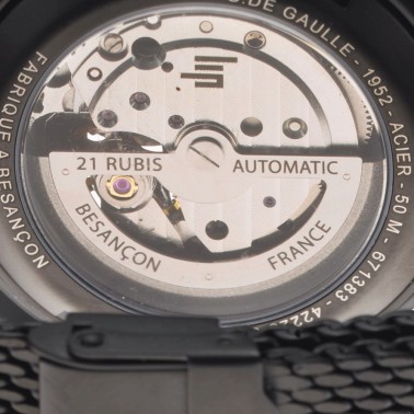 Montre Lip Général De Gaulle Squelette automatique PDV noir cadran noir bracelet acier milanais 39 mm