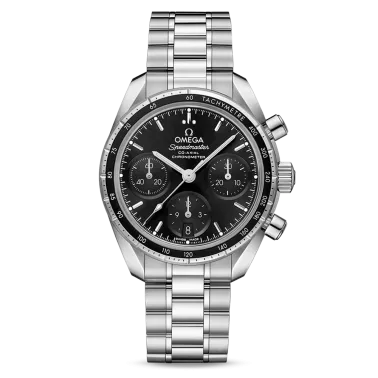 Montre Omega Speedmaster 38 Chronographe Co-Axial Chronometer automatique cadran noir bracelet acier 38 mm