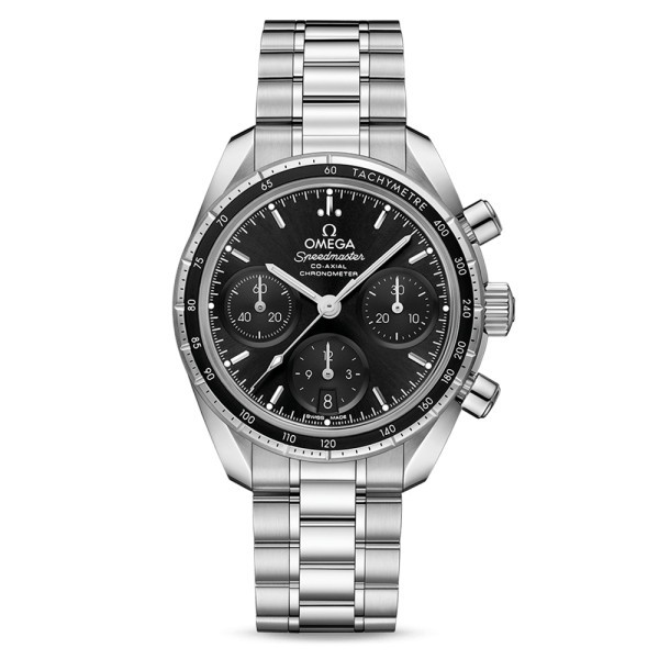 Montre Omega Speedmaster 38 Chronographe Co-Axial Chronometer automatique cadran noir bracelet acier 38 mm