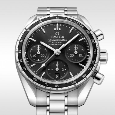 Montre Omega Speedmaster 38 Chronographe Co-Axial Chronometer automatique cadran noir bracelet acier 38 mm