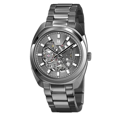 Montre Lip Général De Gaulle Squelette automatique cadran gris bracelet acier 39 mm