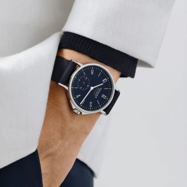 Nomos Ahoi Neomatik Atlantique automatic watch blue dial blue fabric strap 36,3 mm 567