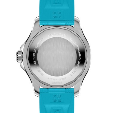 Montre Breitling Superocean automatique cadran turquoise bracelet caoutchouc turquoise 36 mm A17377211C1S1