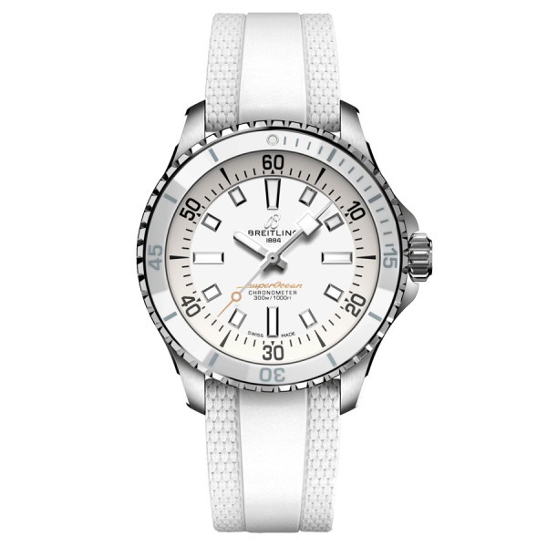 Breitling Superocean automatic watch white dial white rubber strap 36 mm A17377211A1S1