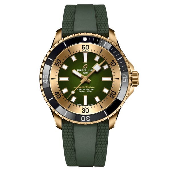 Montre Breitling Superocean Bronze automatique cadran vert bracelet caoutchouc vert 42 mm
