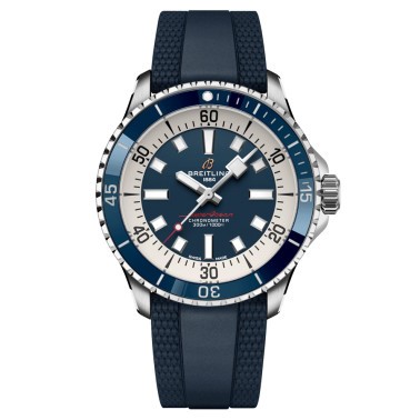 Montre Breitling Superocean automatique cadran bleu bracelet caoutchouc bleu 42 mm