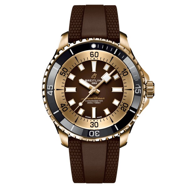 Montre Breitling Superocean Bronze automatique cadran chocolat bracelet caoutchouc chocolat 44 mm