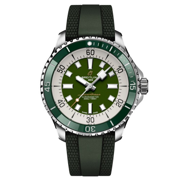 Montre Breitling Superocean automatique cadran vert bracelet caoutchouc vert 44 mm