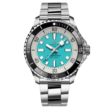 Montre Breitling Superocean automatique cadran turquoise bracelet acier 44 mm