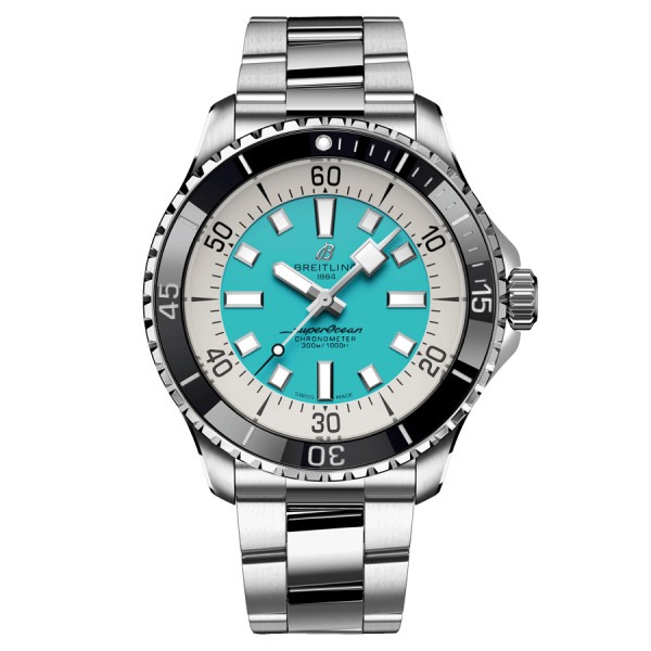 Montre Breitling Superocean automatique cadran turquoise bracelet acier 44 mm