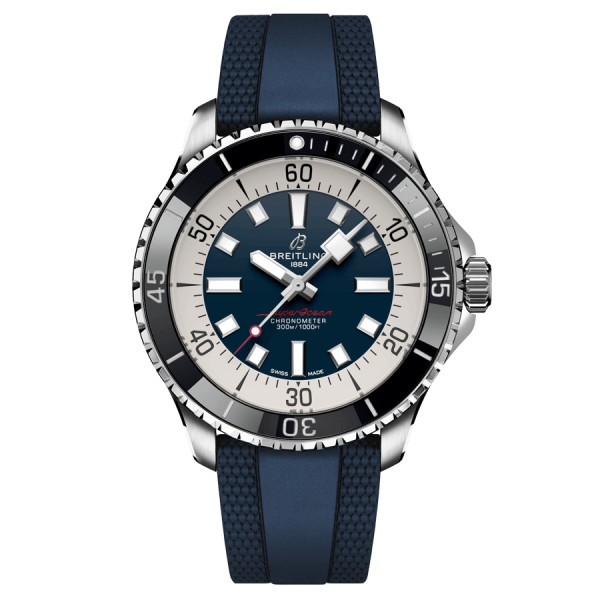 Montre Breitling Superocean automatique cadran bleu bracelet caoutchouc bleu 44 mm