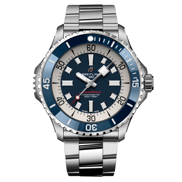Breitling Superocean automatic watch blue dial steel bracelet 46 mm A17378E71C1A1