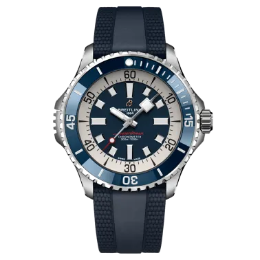 Breitling Superocean automatic watch blue dial blue rubber strap 46 mm A17378E71C1S1