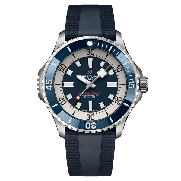 Breitling Superocean automatic watch blue dial blue rubber strap 46 mm A17378E71C1S1