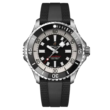 Breitling Superocean automatic watch black dial black rubber strap 46 mm A17378211B1S1