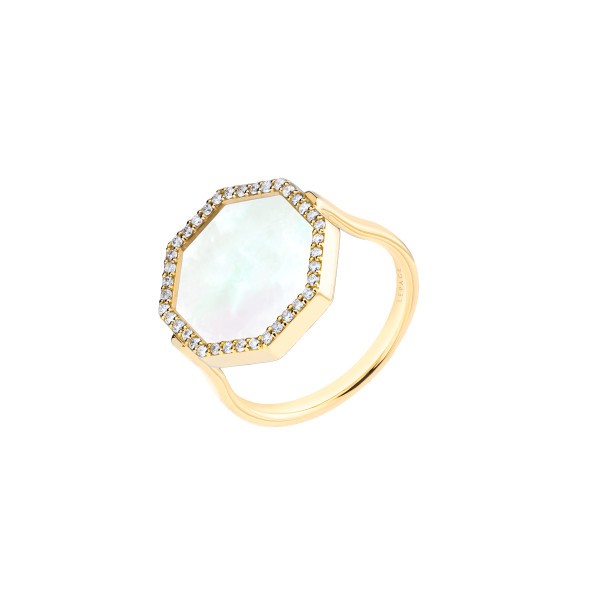 Lepage Octo ring in yellow gold, white mother of pearl and diamonds